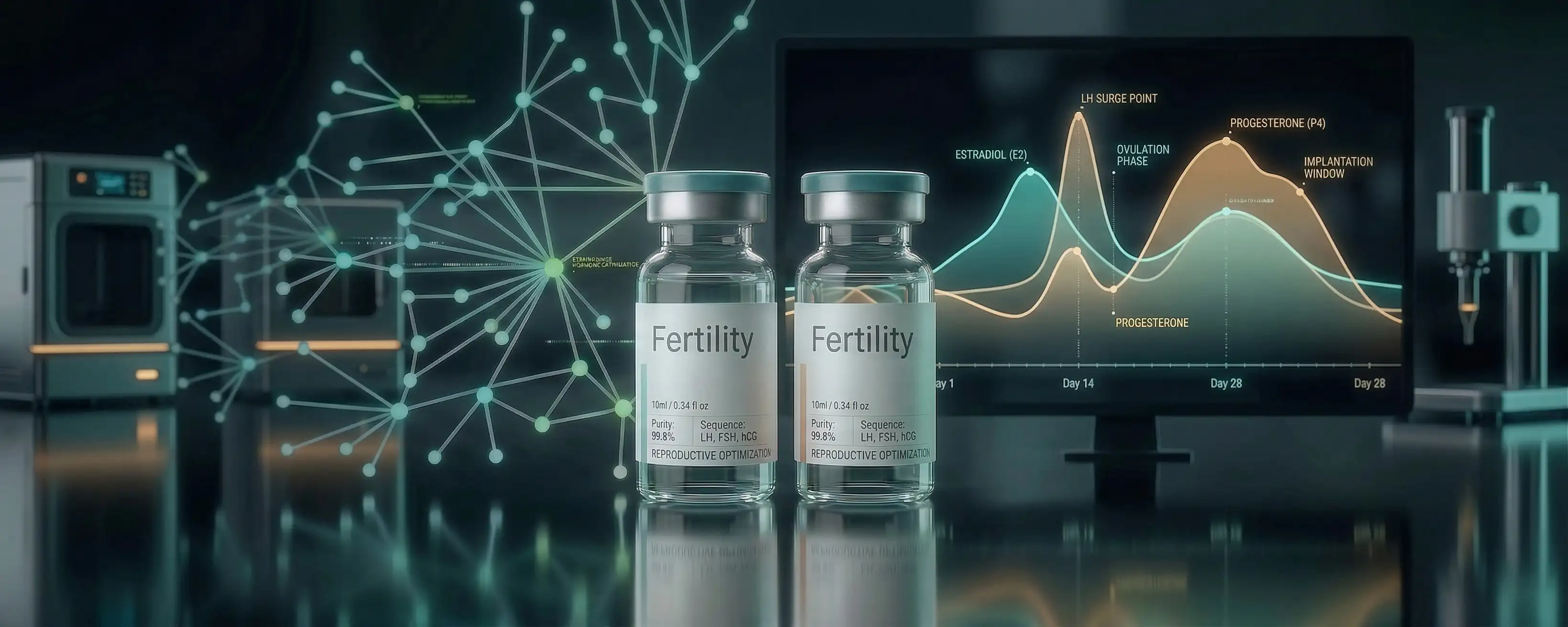 Fertility research vials with hormone chart display